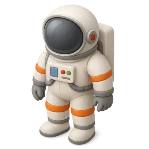 Ilustración 3D de un astronauta blanco con detalles naranjas representando la exploración y estrategia digital.